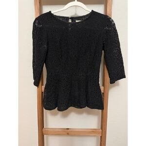 Moulinette Soeurs - black lace 3/4 sleeve with peplum- size 2